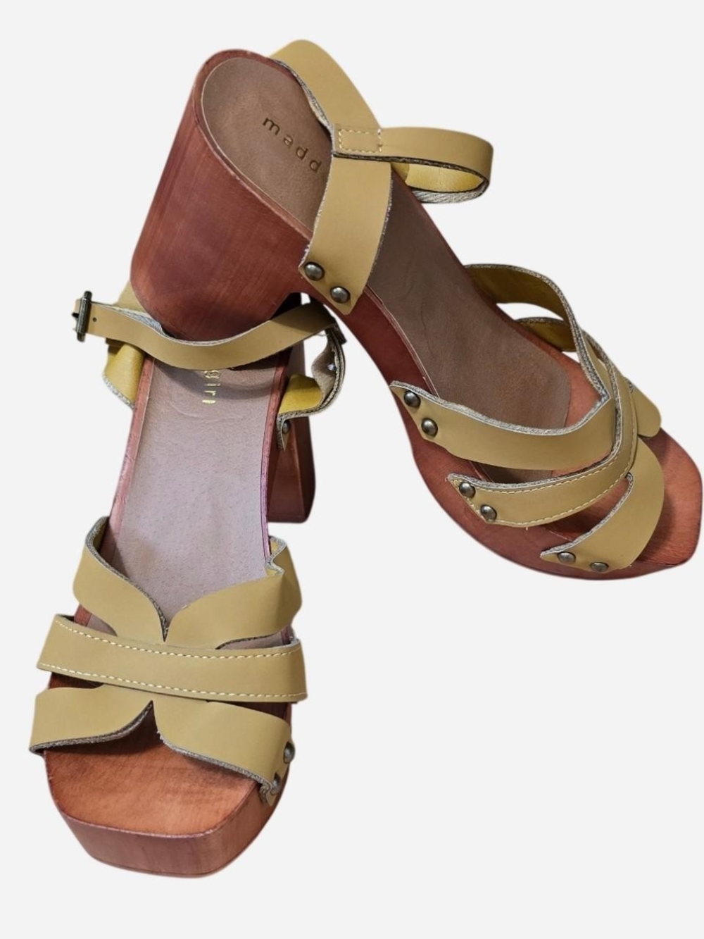 Madden Girl Mustard Yellow Strappy Wood-Platform Sandals